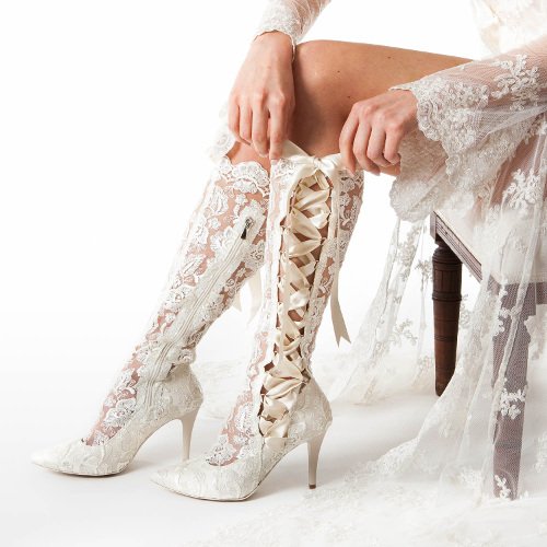 Lace Wedding Boots And Bridal Shoes House Of Elliot Beatrice Elliot Ivory Knee High Lace Wedding Boots