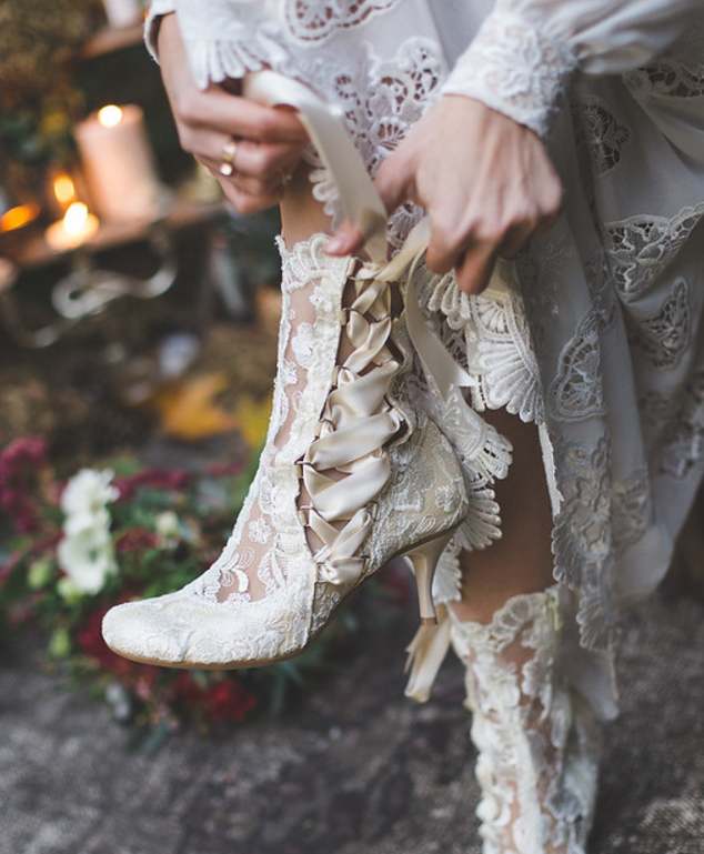 Victorian Lace Ankle Wedding Boots by House of Elliot