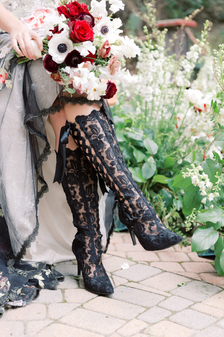 Beatrice Elliot Knee High Wedding Boots Gothic Black Lace Knee High Wedding Boots