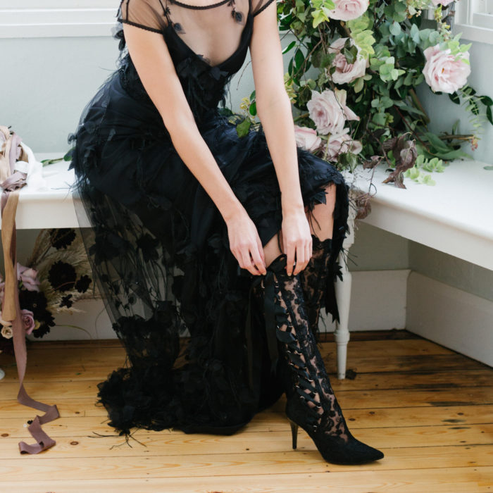 Beatrice Elliot Black Lace Knee High Bridal Boots