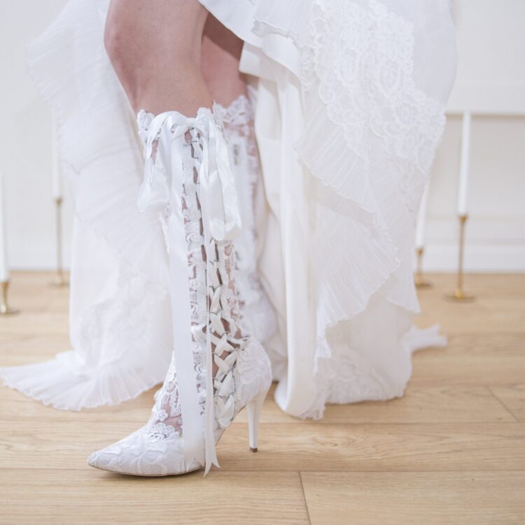 White Lace Cowboy Wedding Boots