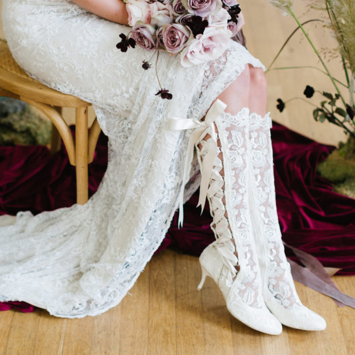 Evangeline Elliot Vintage Victorian Ivory Lace Knee High Wedding Boots