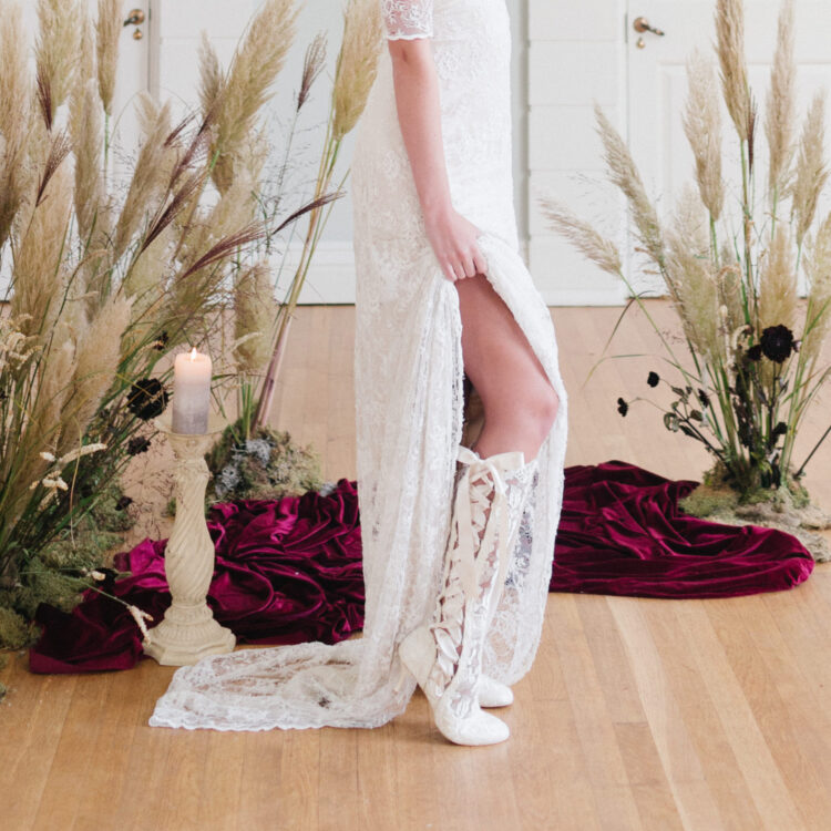 Evangeline Elliot Vintage Ivory Lace Knee High Boots Product Photo 3 Evangeline Elliot Vintage Victorian Ivory Lace Knee High Bridal Boots