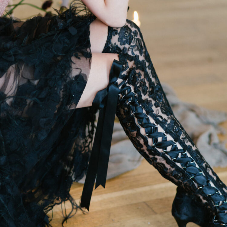 Goodnight Sweetheart Black Lace Over the Knee Boots Detail Goodnight Sweetheart Black Lace Over the Knee Boots Detail