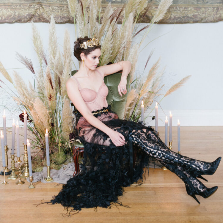 Goodnight Sweetheart Black Lace Over the Knee Boots Full Model Steampunk Black Lace Wedding Boots Bridal Boots