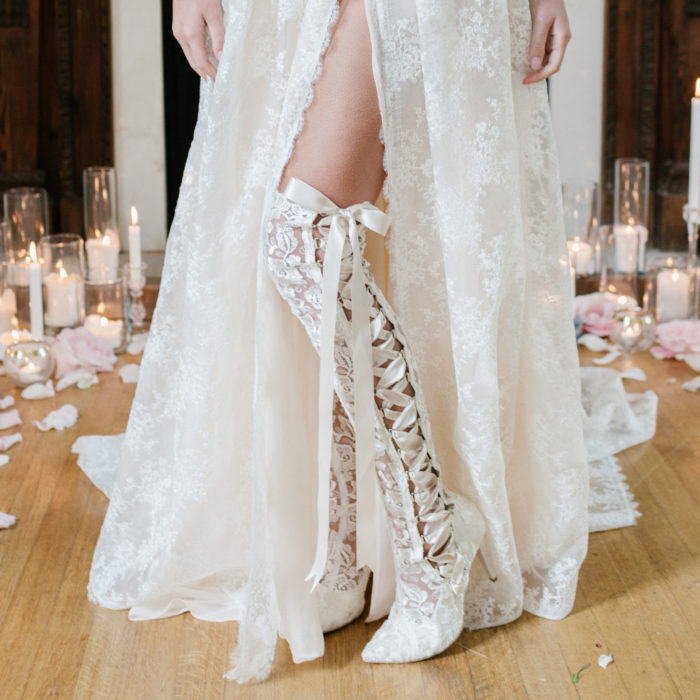 Goodnight Sweetheart Ivory over the knee lace wedding boots