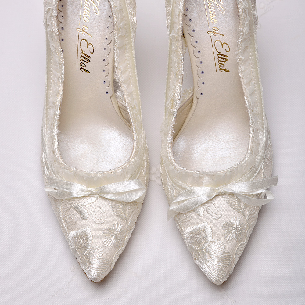 Beautiful handmade vintage inspired ivory lace wedding shoes. The perfect bridal shoes for brides seeking both elegance and comfort. 