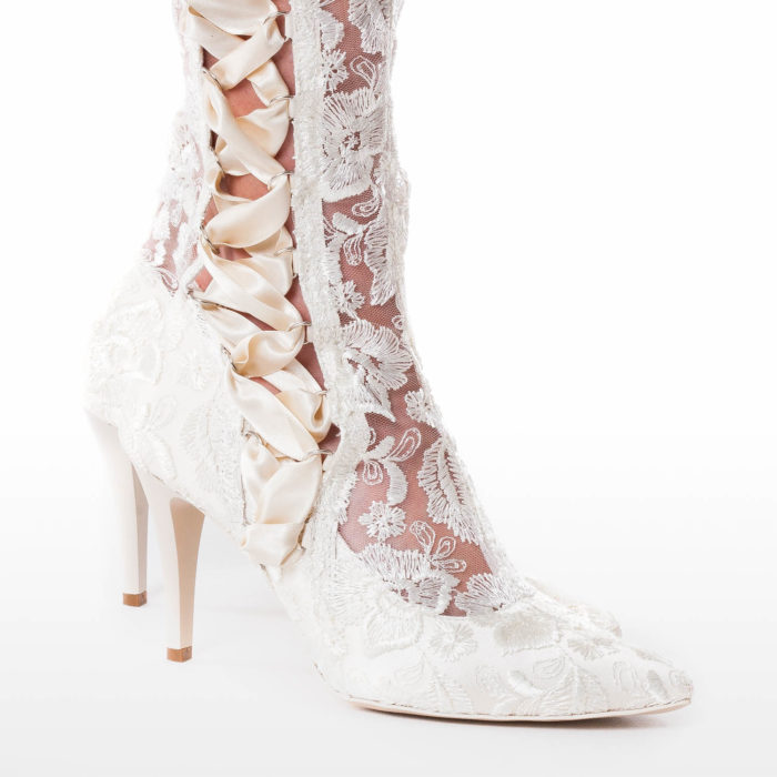 Goodnight Sweetheart Lace Ivory over the knee bridal boots detail