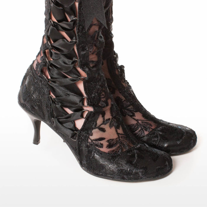 Evangeline Elliot Black Lace Knee High Boot - House of Elliot