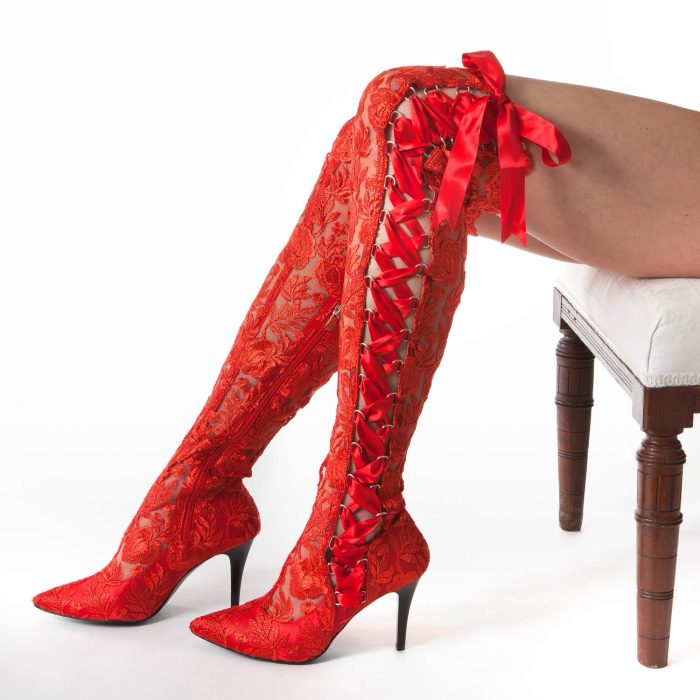 Red Lace Boots Over The Knee Handmade