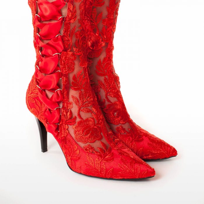 Red Lace Over The Knee Boots