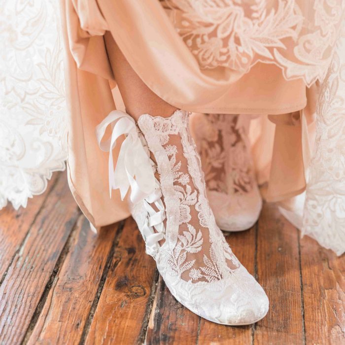 Vintage Lace Low Heeled Bridal Boots White