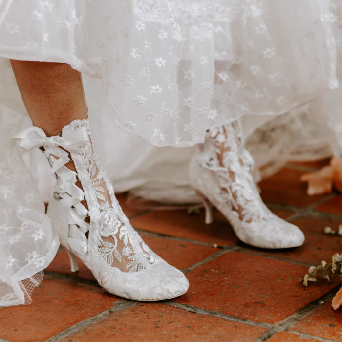 White Lace Victorian Bridal Boots