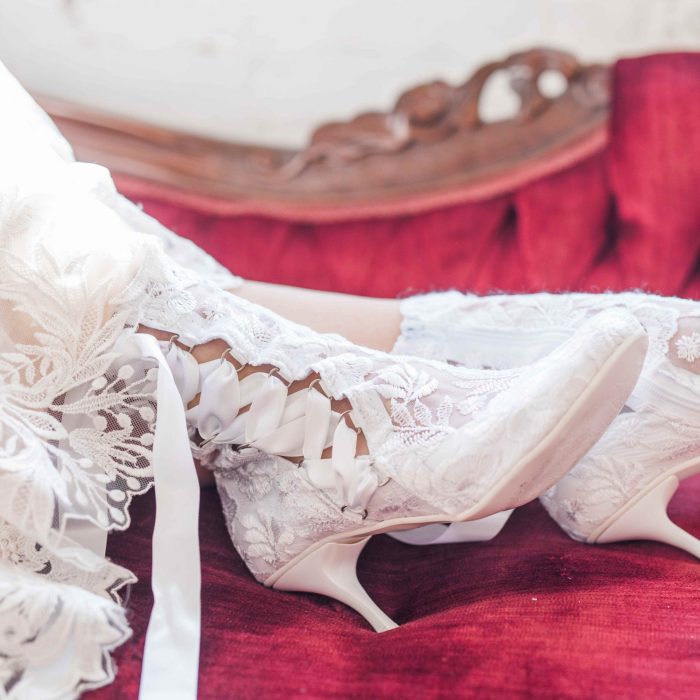 Vintage Lace Bridal Boots Comfortable Low Heel