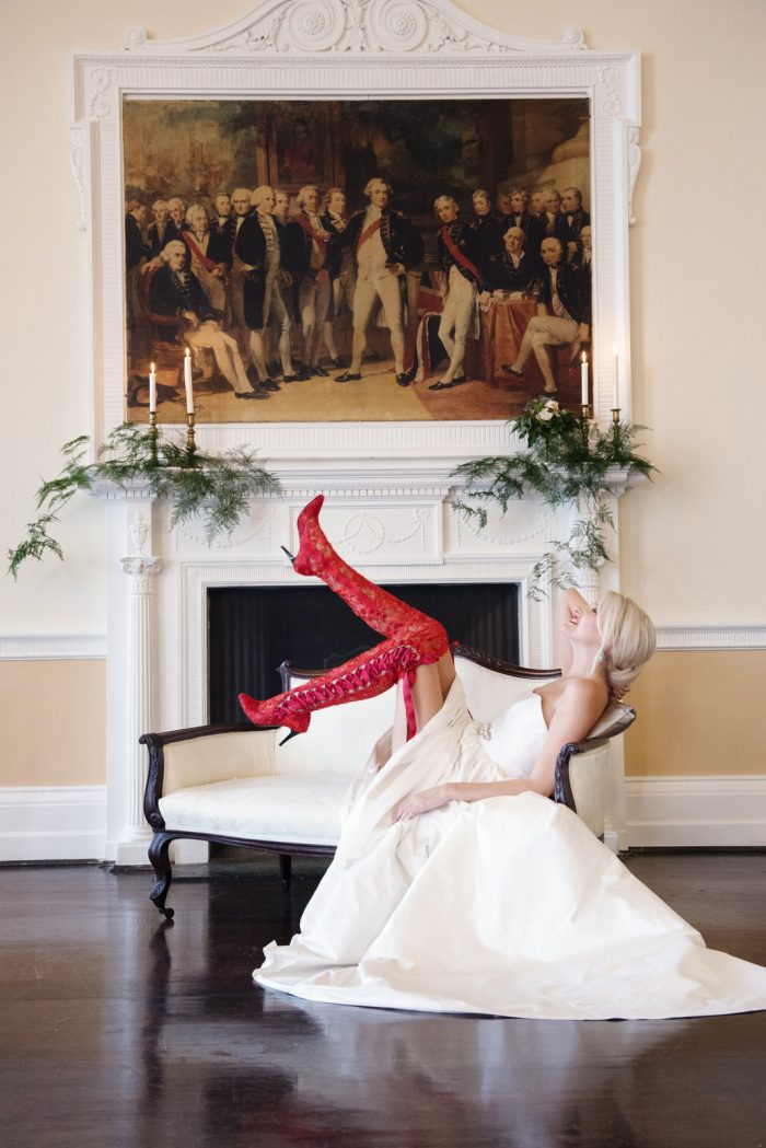 Over the knee red lace boots red lace wedding shoes by House of Elliot