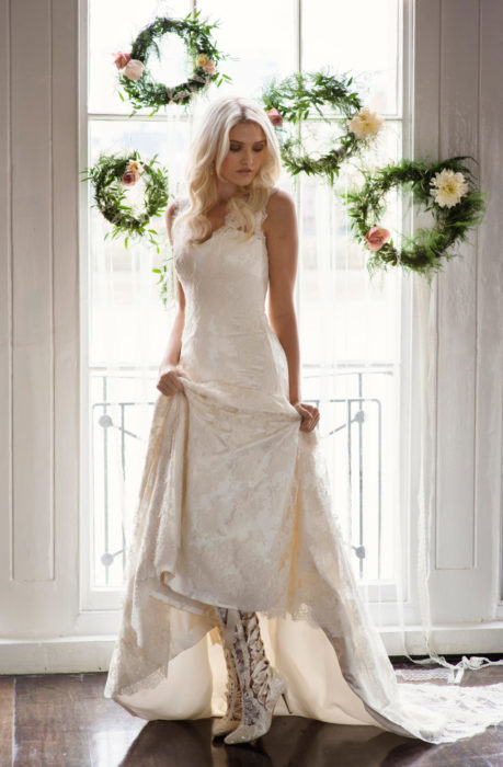 Bride wearing Beatrice Elliot Ivory Wedding Boots