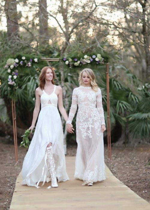Bride wearing lace wedding boots with Island Bridal 'Venezia' Gown 