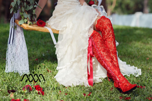 4th of July Styled Shoot House of Elliot Red Lace Wedding Boots 