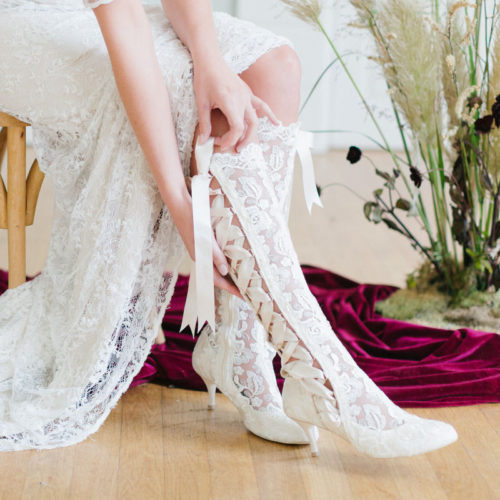 Evangeline Elliot Vintage Ivory Lace Knee High Wedding Boots