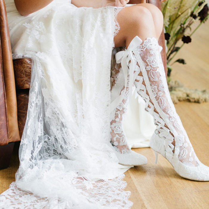 Evangeline Elliot Vintage White Lace Knee High Bridal Boots