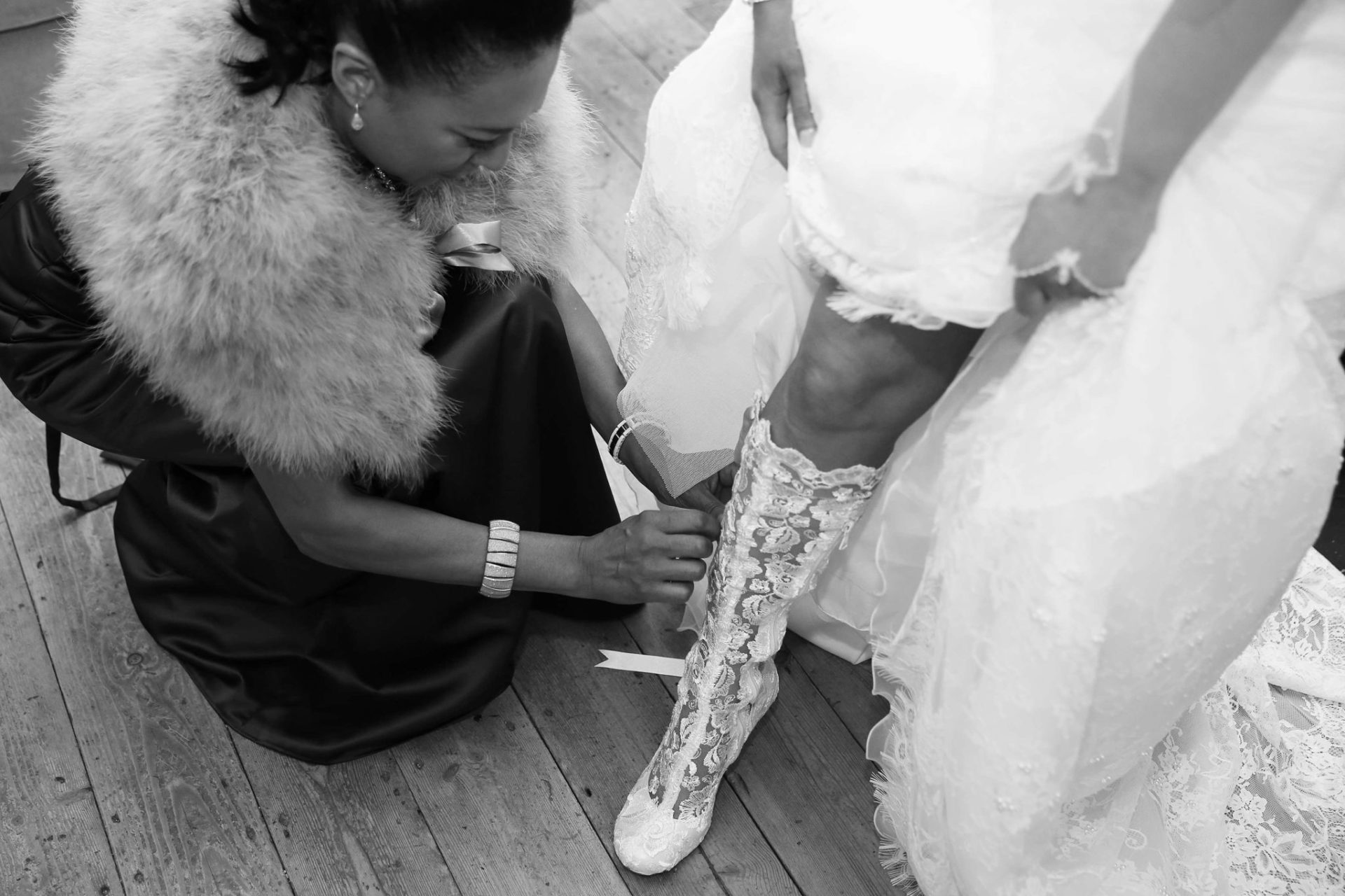 House of Elliot Real Bride Teresa wearing Evangeline Elliot vintage lace wedding boots