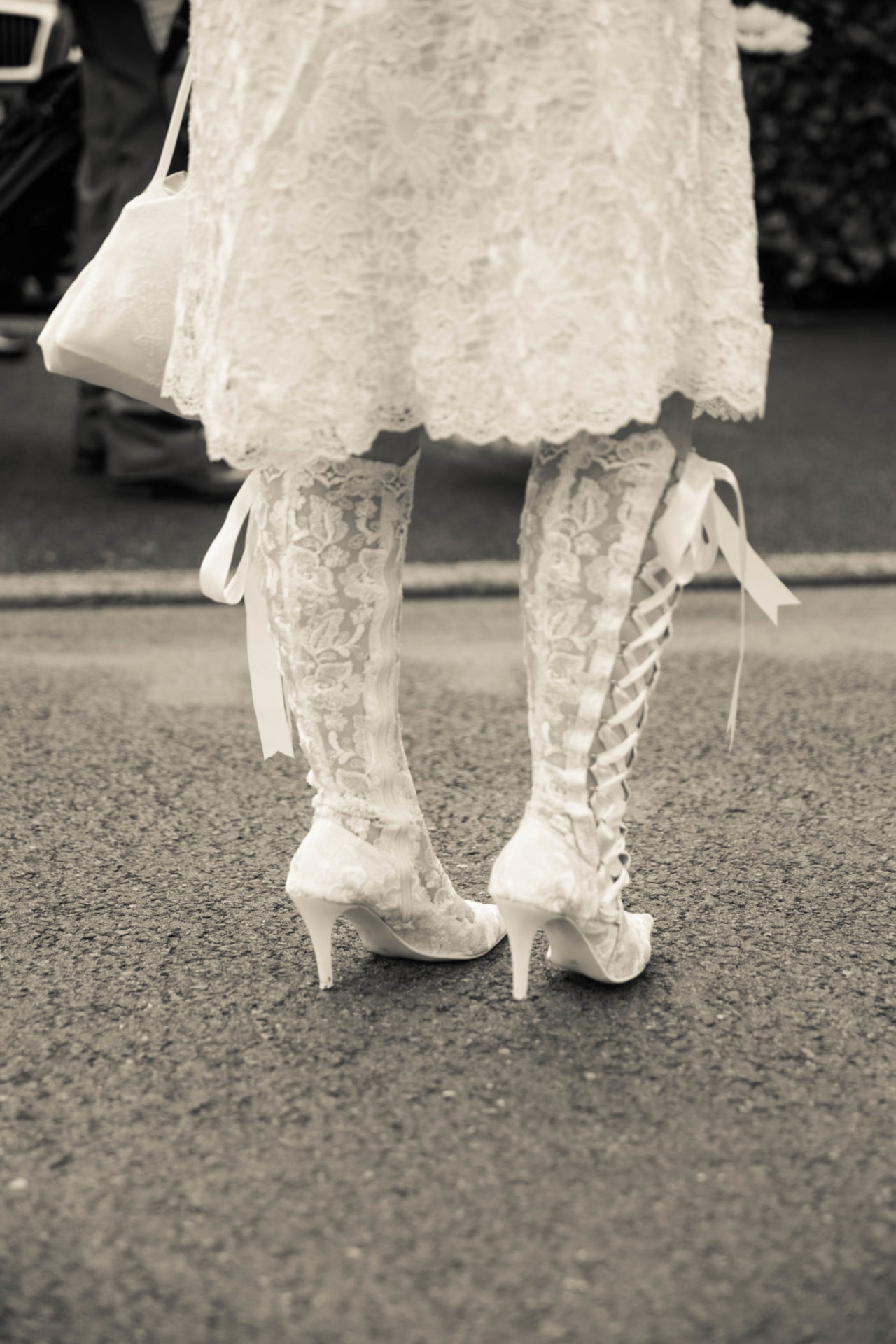 Boho Lace Bridal Boots with Short Lace Dress