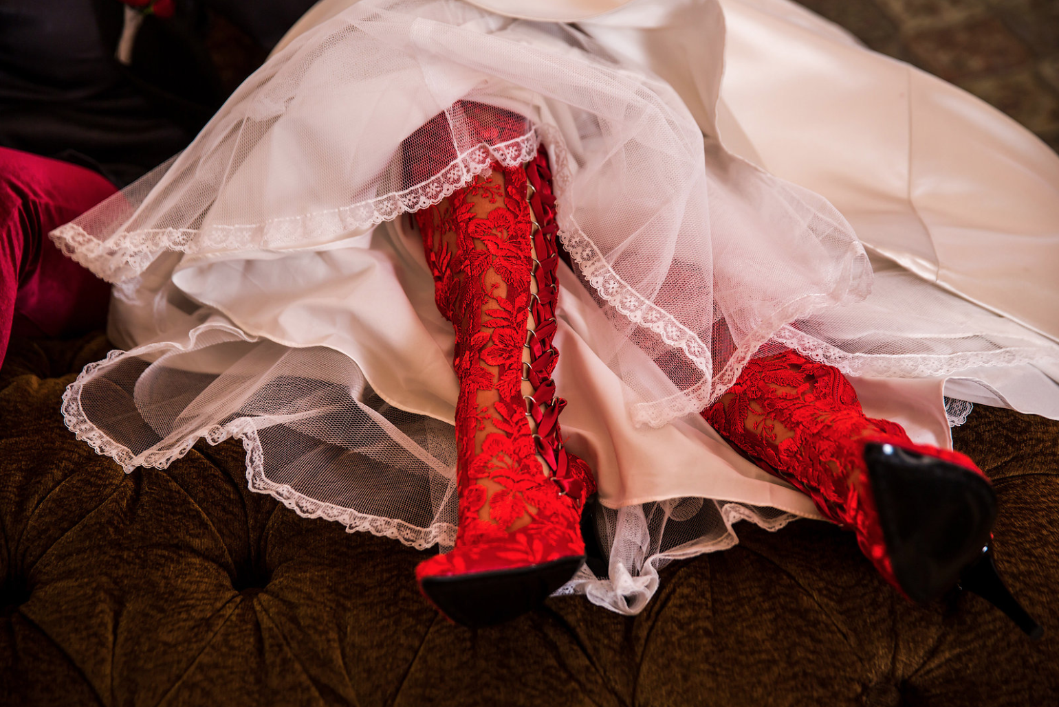 House of Elliot Red Lace Wedding Boots