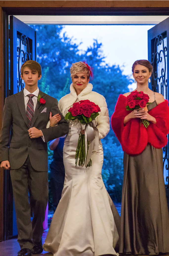 Texas Winter Wedding Inspiration - Bride Misty walks down the aisle 