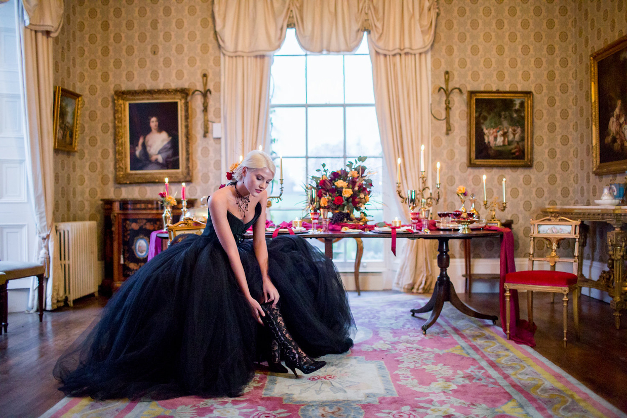 Gold and Marsala Baroque Wedding Inspiration Black Lace Wedding Boots 