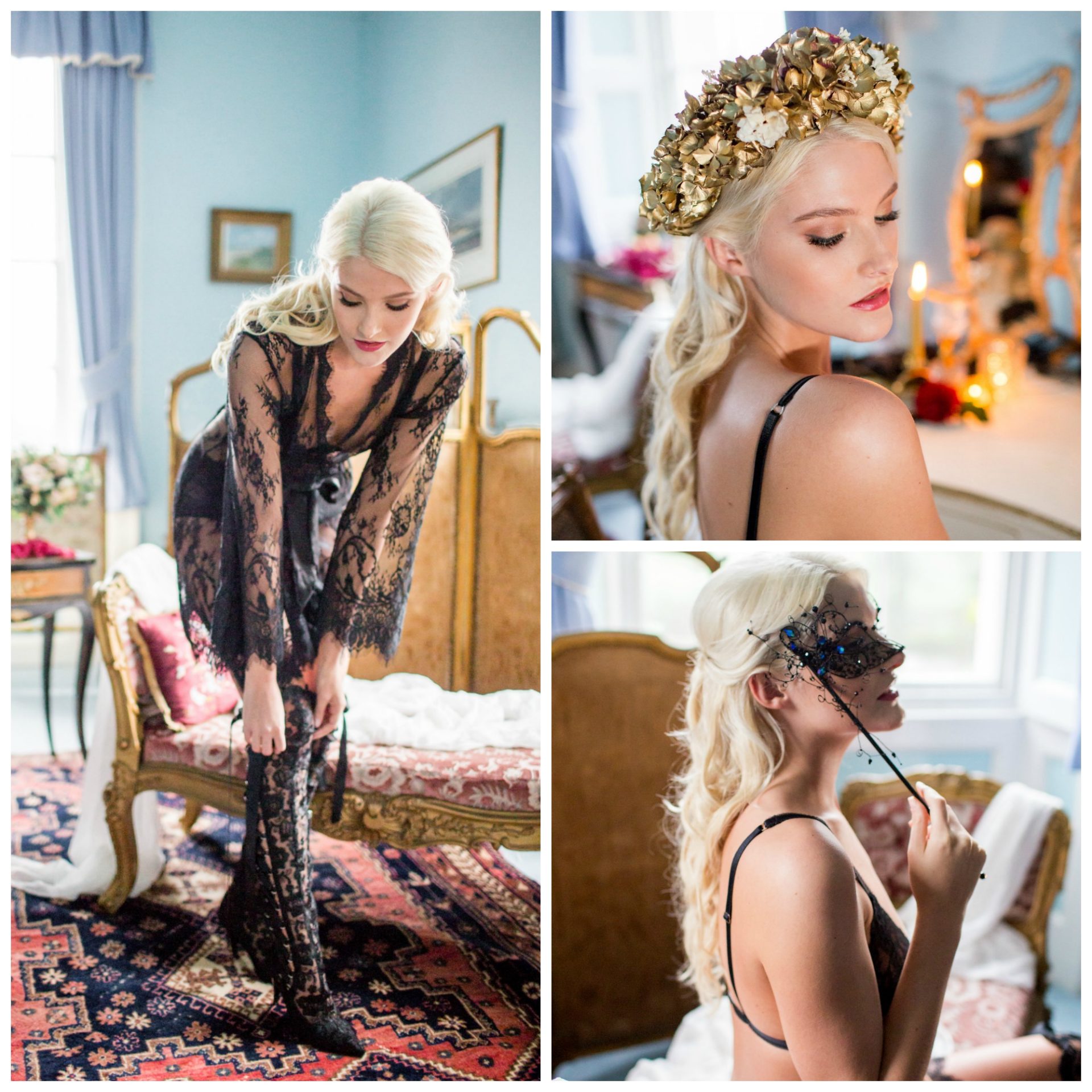 Black Boudoir Wedding Inspiration with Black Lace Boudoir Boots