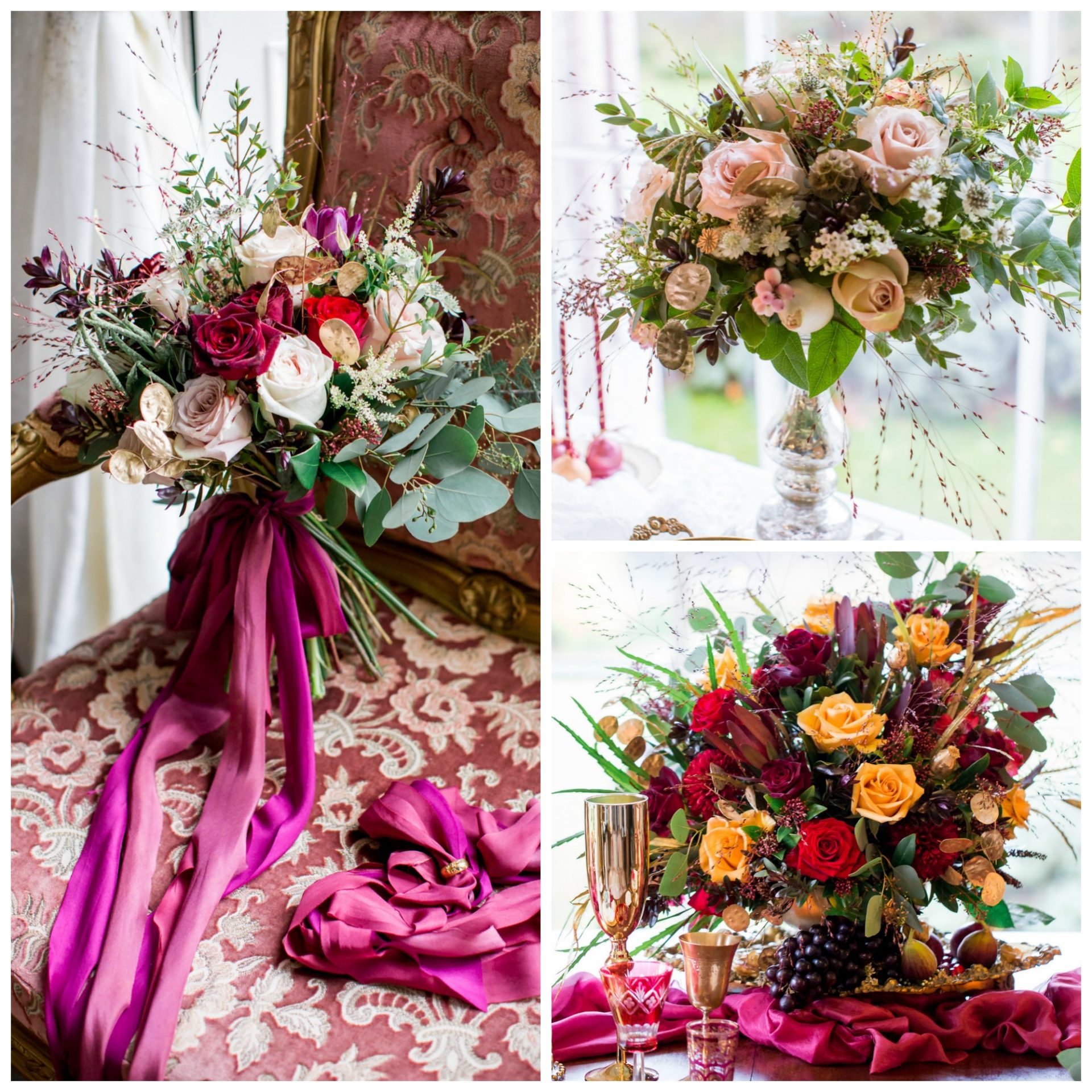 Gold and Marsala Bridal Bouquet Arrangement