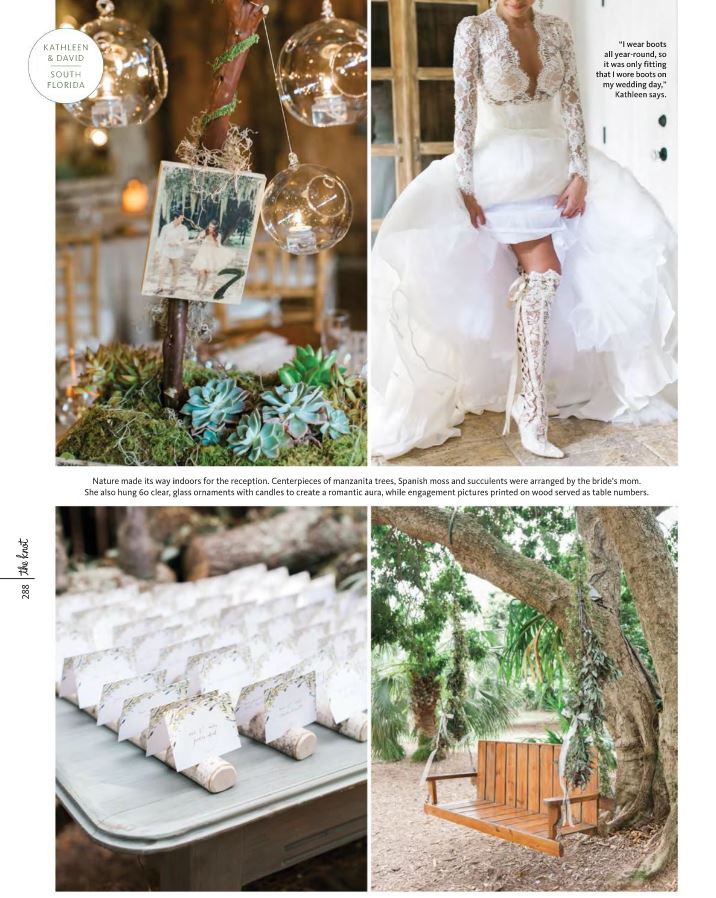 Real House of Elliot Bride featured in The Knot Magazine wearing House of Elliot over the knee lace wedding boots