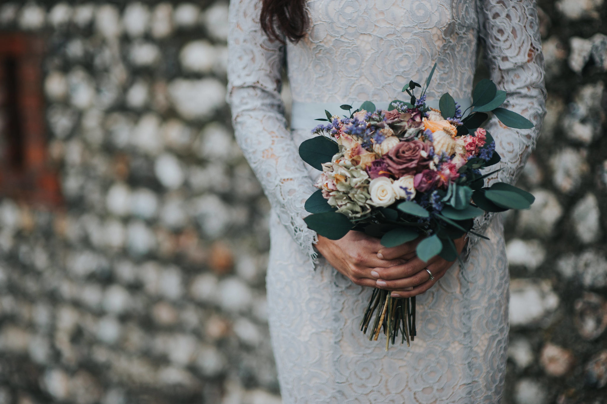 Grey Blue Bridal Bouquet Boho Wedding