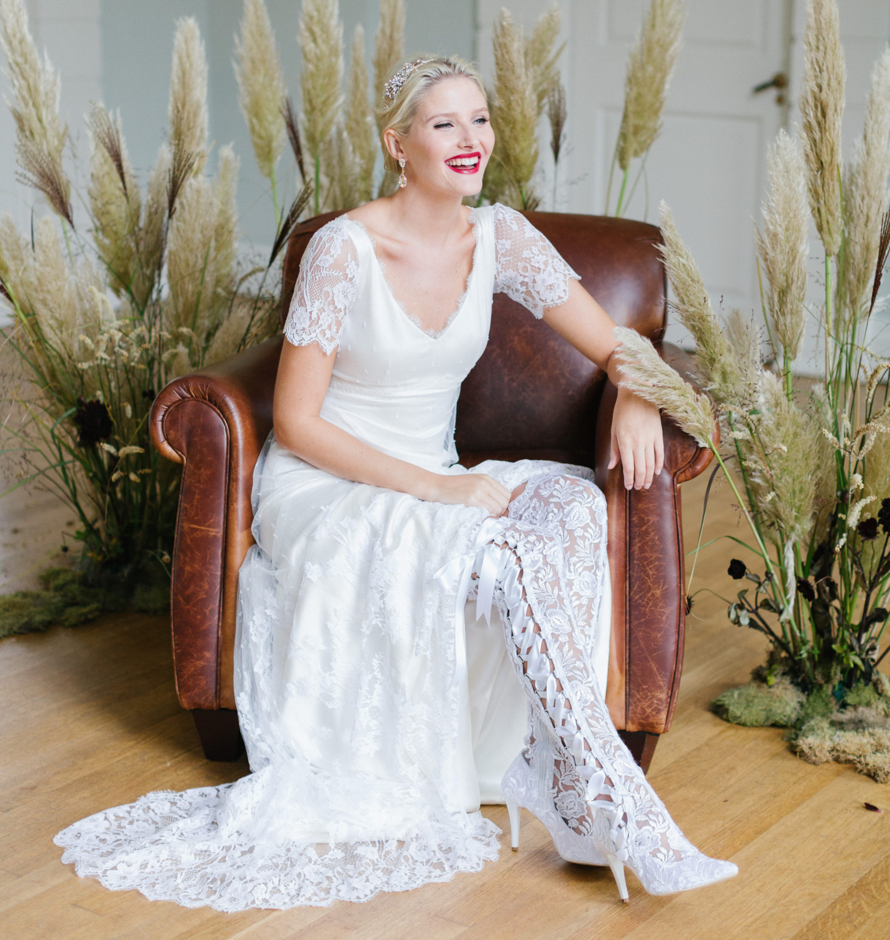 Goodnight Sweetheart White Over the Knee Lace Wedding Boots
