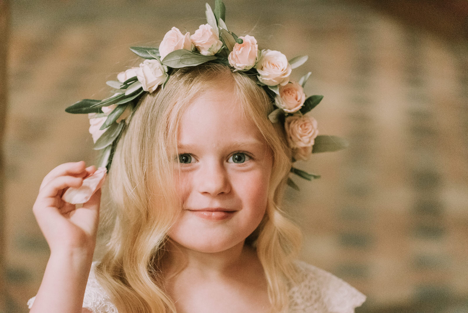 Flower Girl with Peach Flower Crown