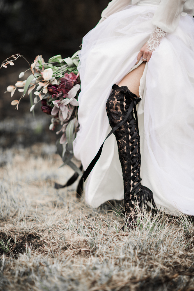 Dark Romance Bridal Inspiration Black Lace Wedding Boots