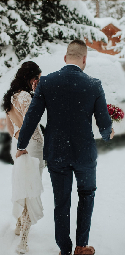 Taylor wearing Evangeline Elliot Winter Lace Bridal Boots Winter Wedding Lace Boots with Long Sleeved Lace Wedding Dress