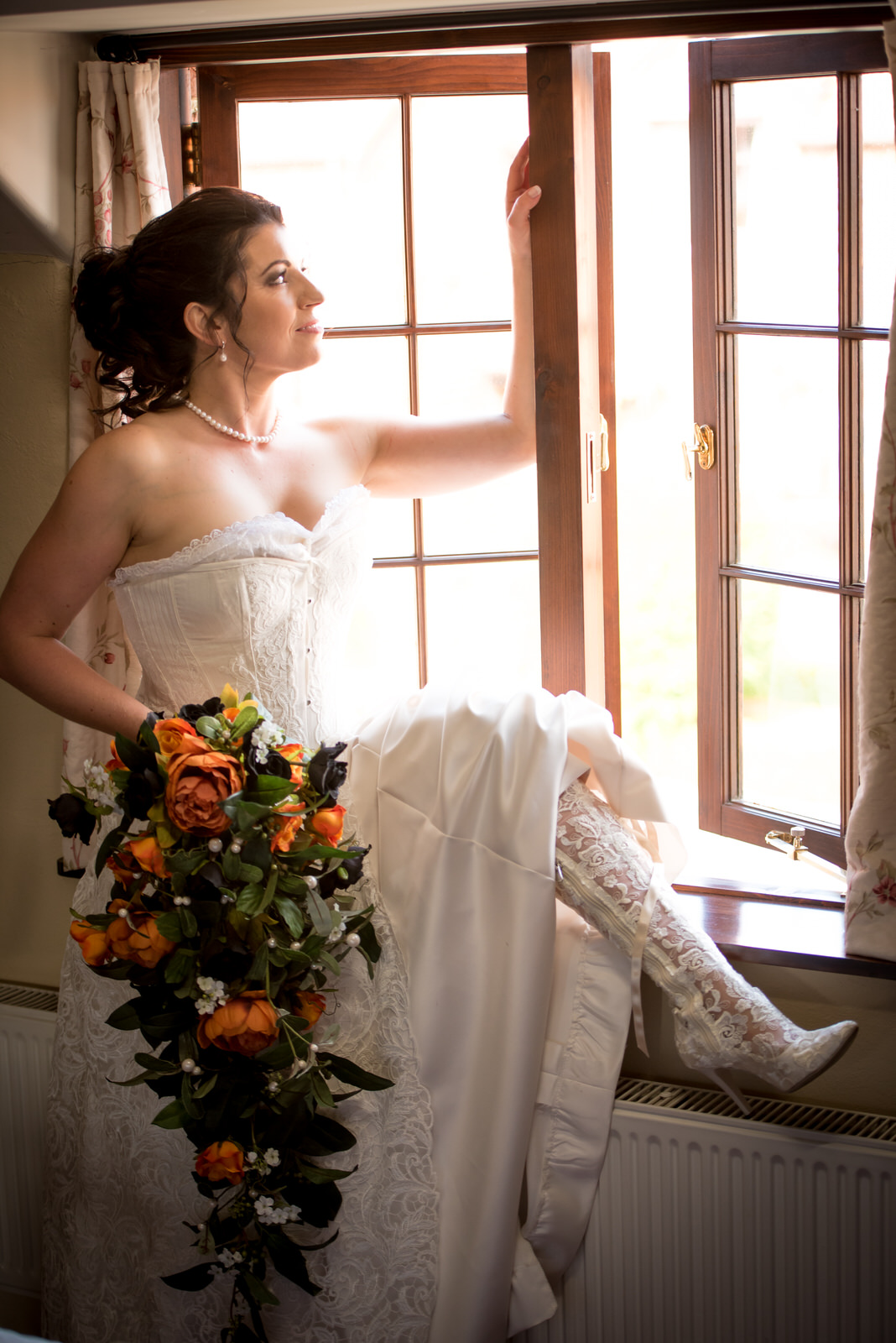 Victorian Corset Wedding Dress with Victorian Lace Boots 