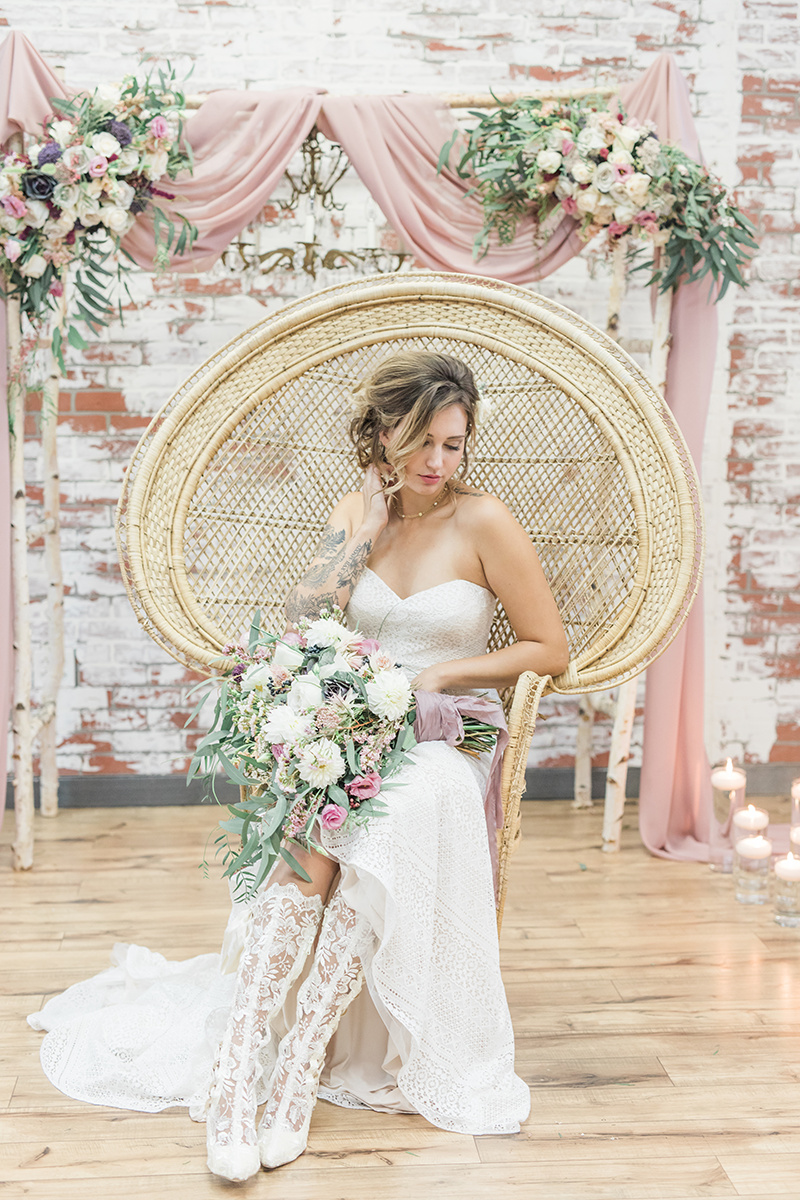 Boho Lace Wedding Dress and Wedding Boots