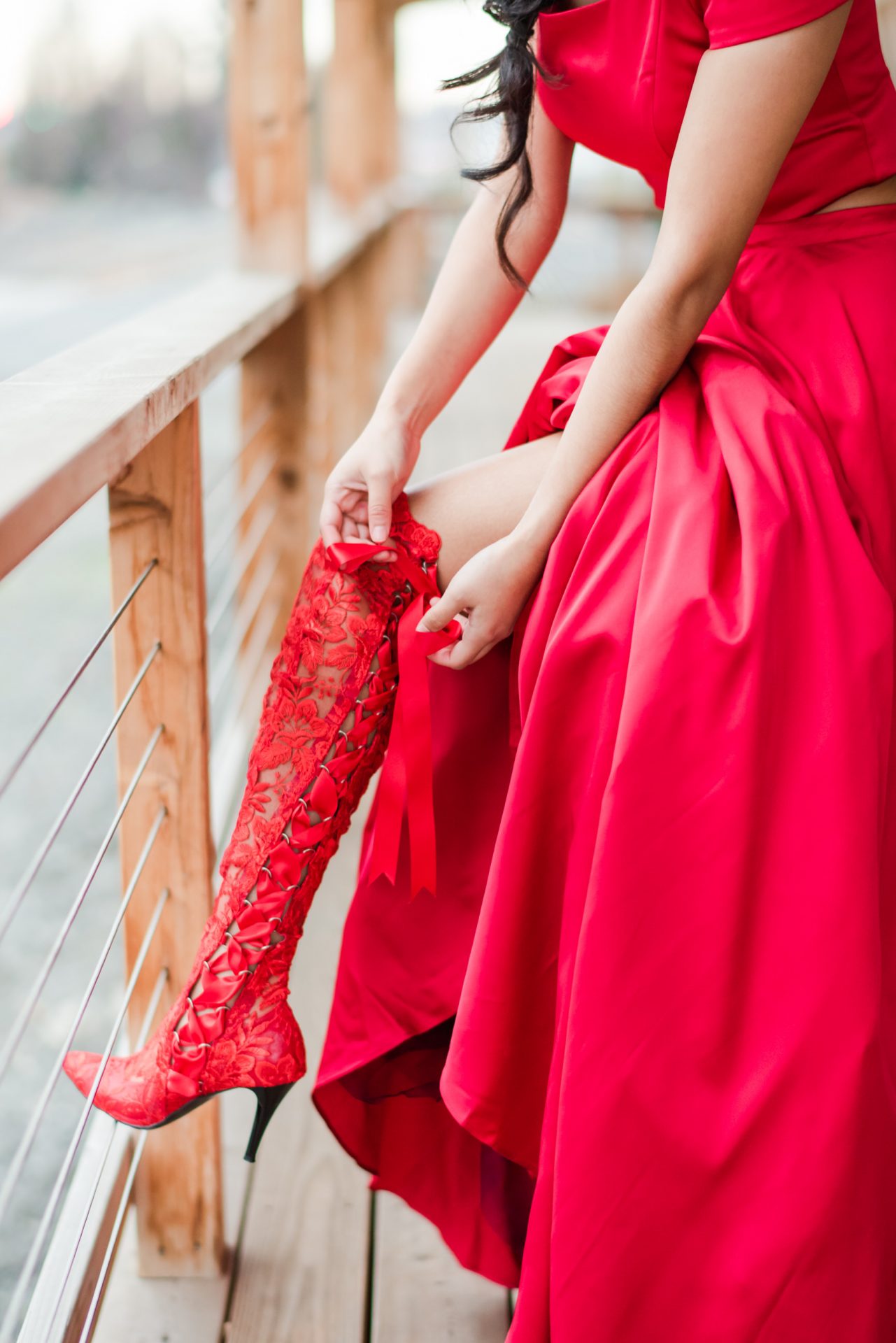 Unique Red Lace Over the Knee Boots 