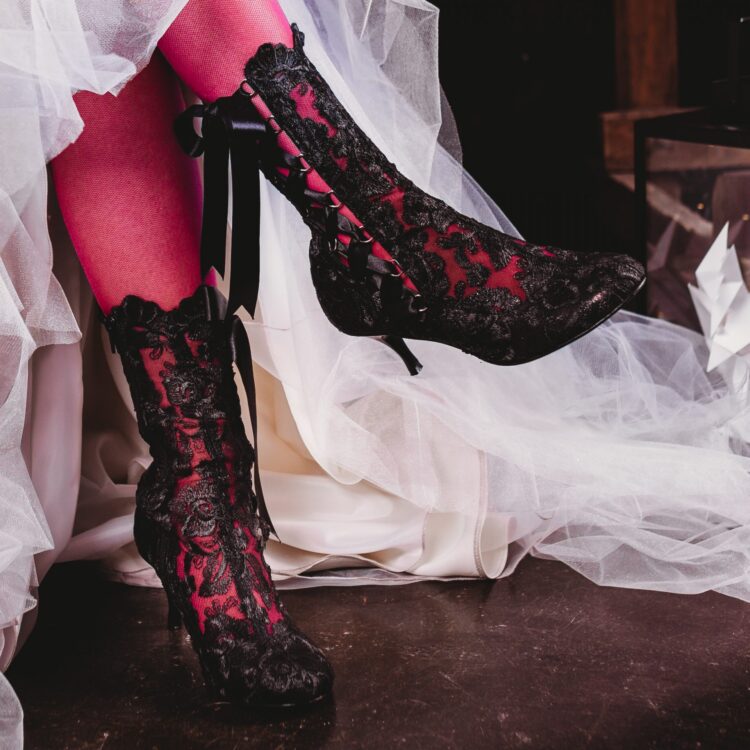 Lottie Elliot Black Lace Ankle Boots 6 Gothic Black Lace Ankle Boots