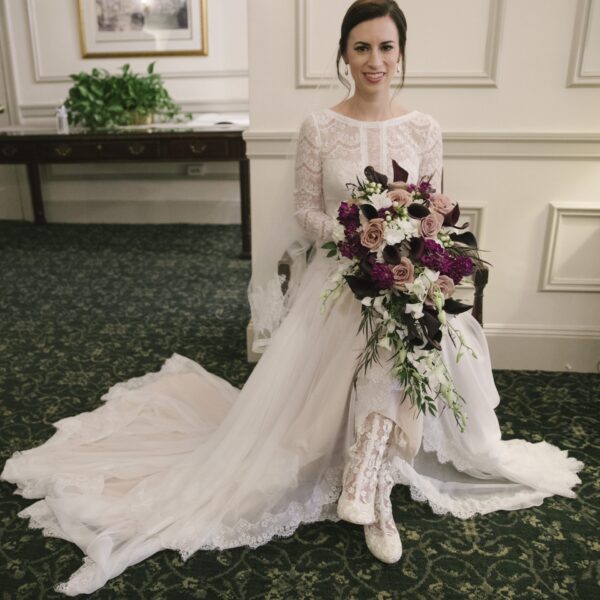 Lauren wearing Lottie Elliot Lace Boots Bride Victorian Lace Bridal Boots