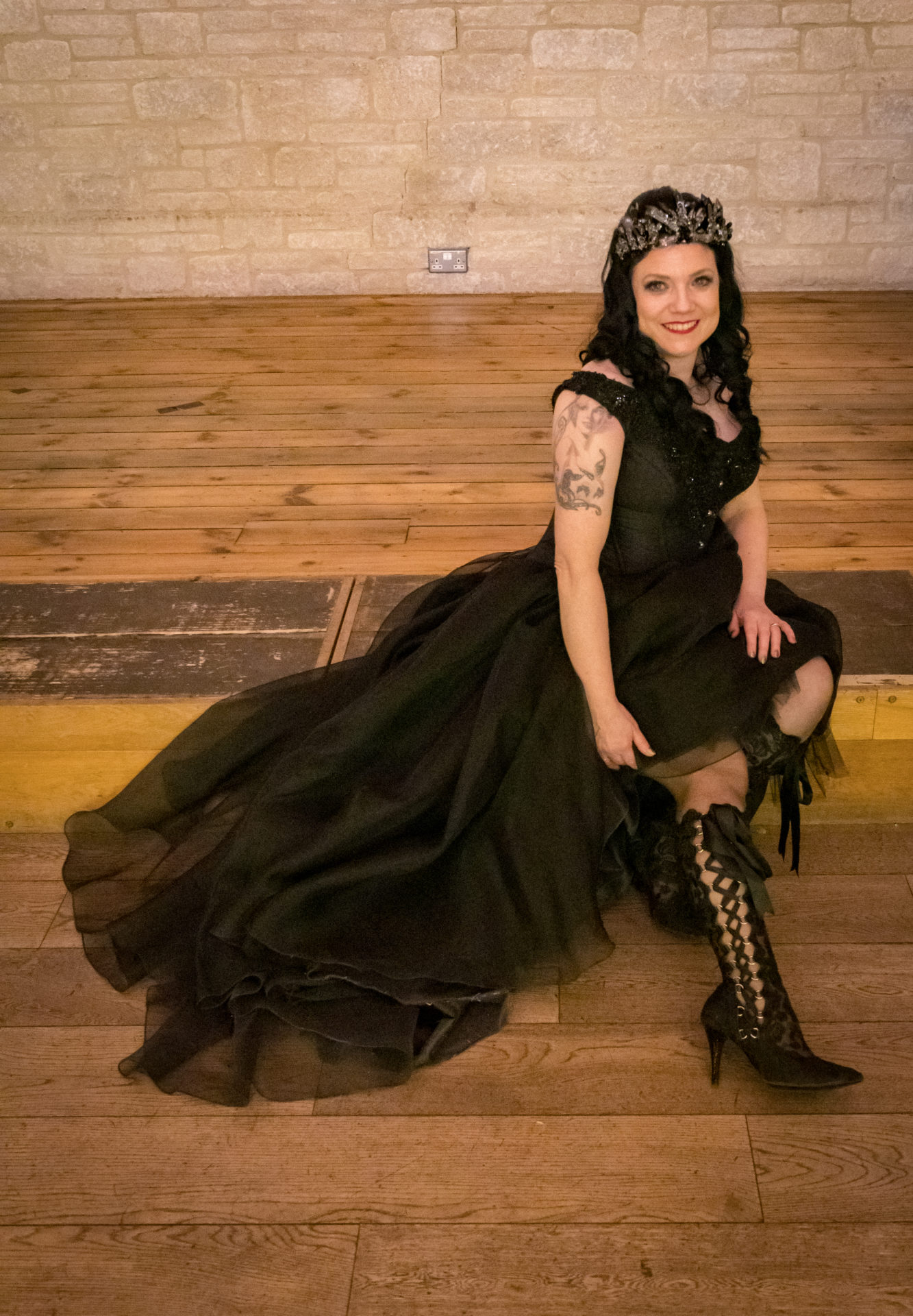 Gothic Bride wearing Black Lace Boots