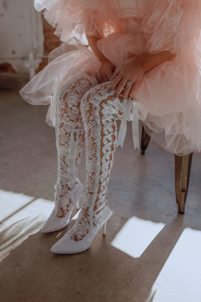 Over The Knee White Lace Wedding Boots 