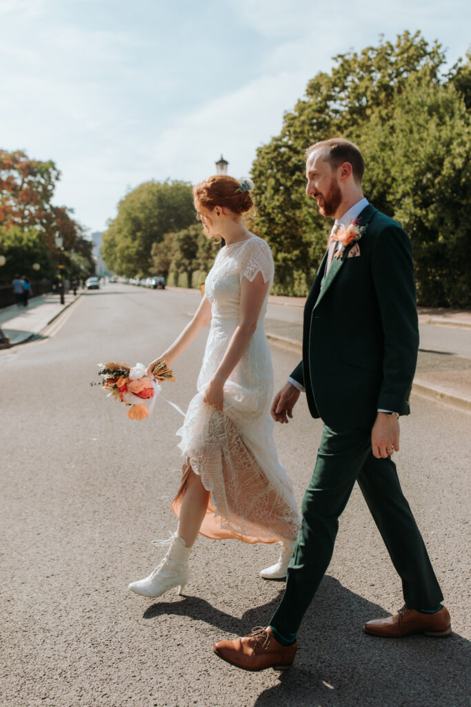 Real Bride Lizzie Wearing Josephine Victorian Boots in Ivory