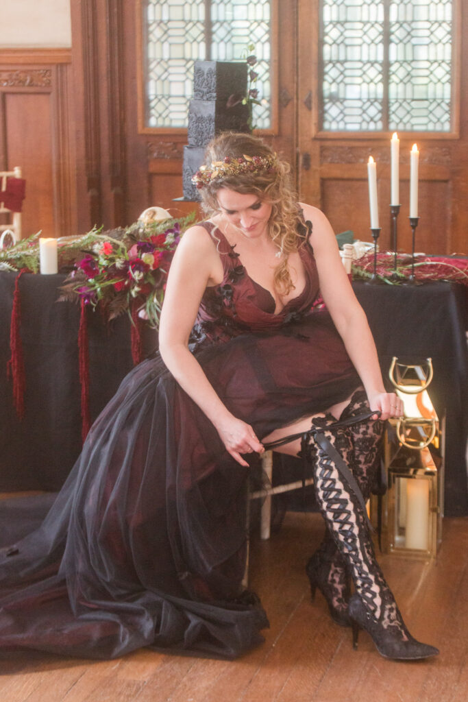 Gothic Bridgerton Wedding Inspiration Black Lace Over The Knee Lace Boots