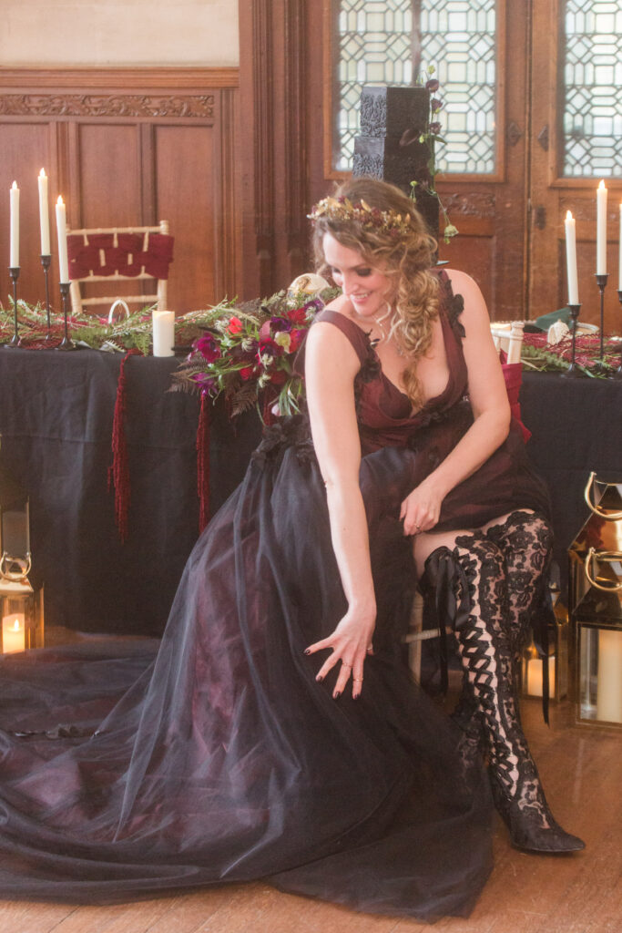 Gothic Bridgerton Wedding Inspiration Black Lace Over The Knee Lace Boots