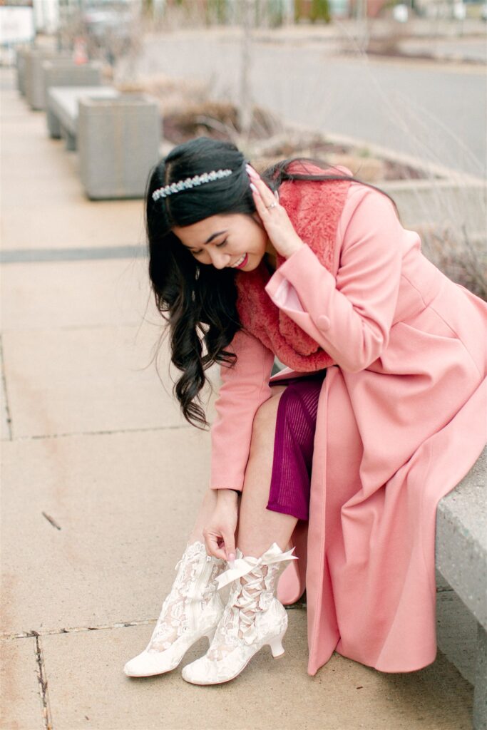 Victorian Ivory Lace Up Ankle Boots by House of Elliot 